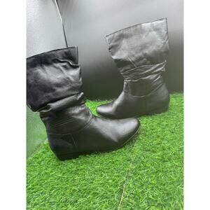 Faux Leather - Black -Slouch Boots-Size 10W